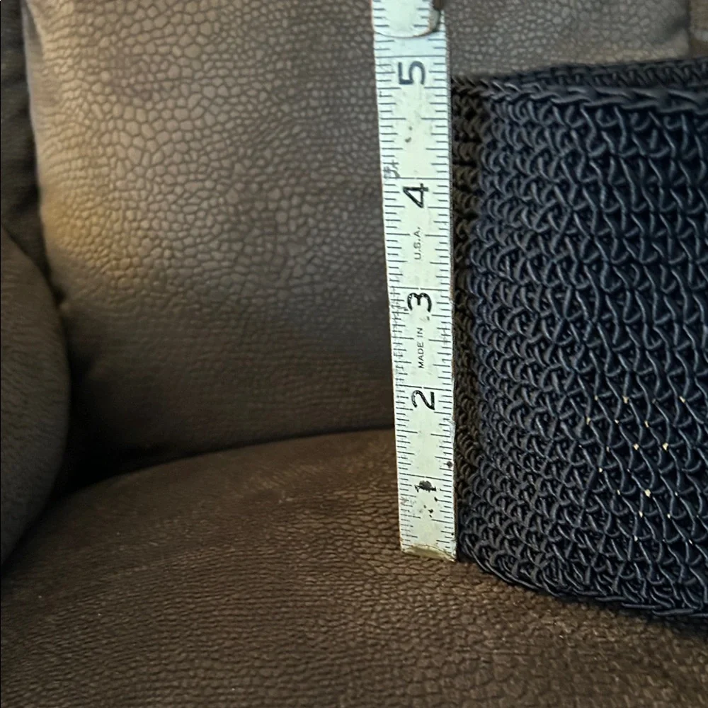 NWT Handmade Black Crocheted Basket with tan wooden bottom